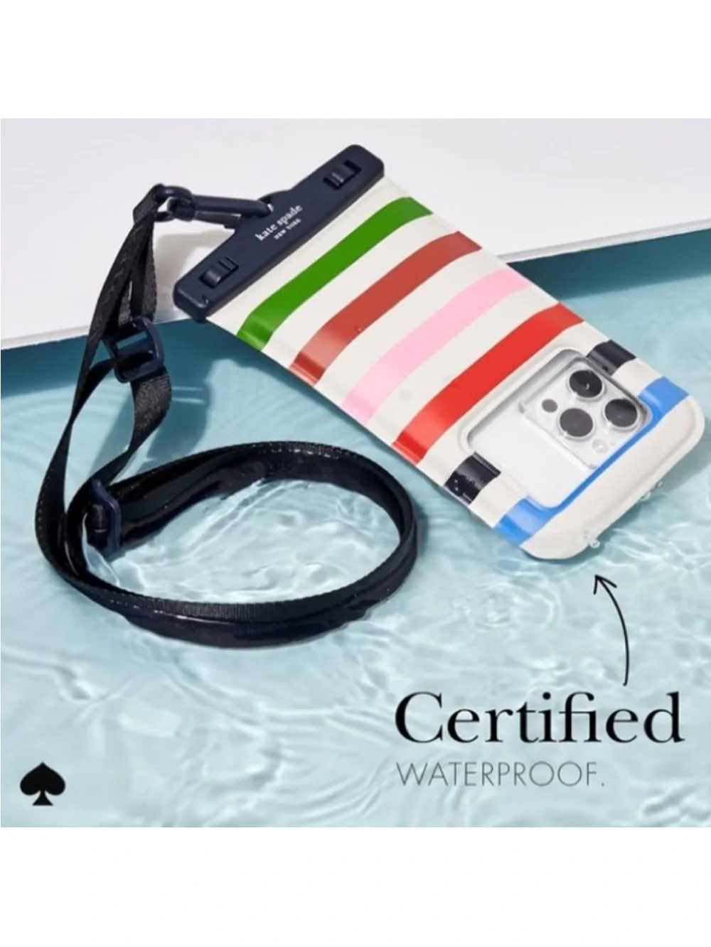 NIB-kate spade new york IP68‎ Floating Waterproof Phone Pouch - Adventure Stripe